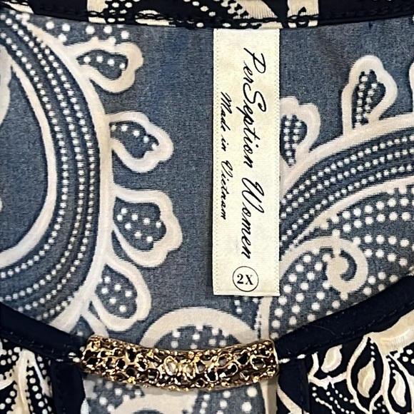 PerSeption Woman Paisley Sleeveless Midi Dress (Navy Blue & White)(Size: 2X) EUC - Picture 5 of 11